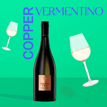 Tempus Two Copper Vermentio with white wine glasses
